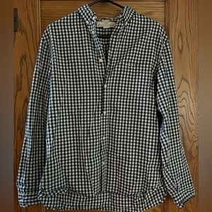 Blue and white checkered long sleeve button down shirt